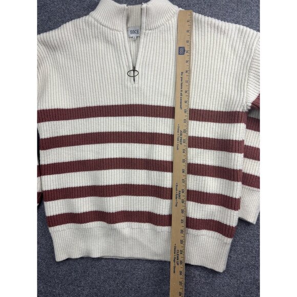 BKE Sweater Womens Small White Brown Stripe Mock Neck Half Zip Knit Pullover - Picture 3 of 7